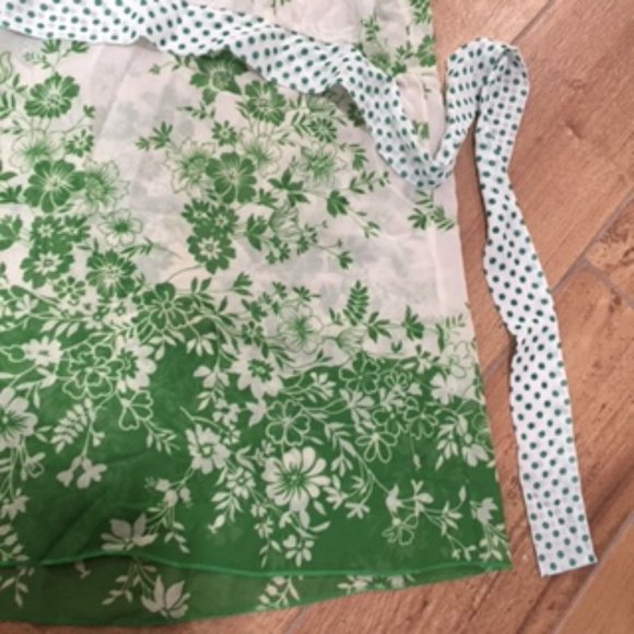 VINTAGE GEORGETTE BLOUSE WITH TIES GREEN SIZE S - Picture 3 of 4